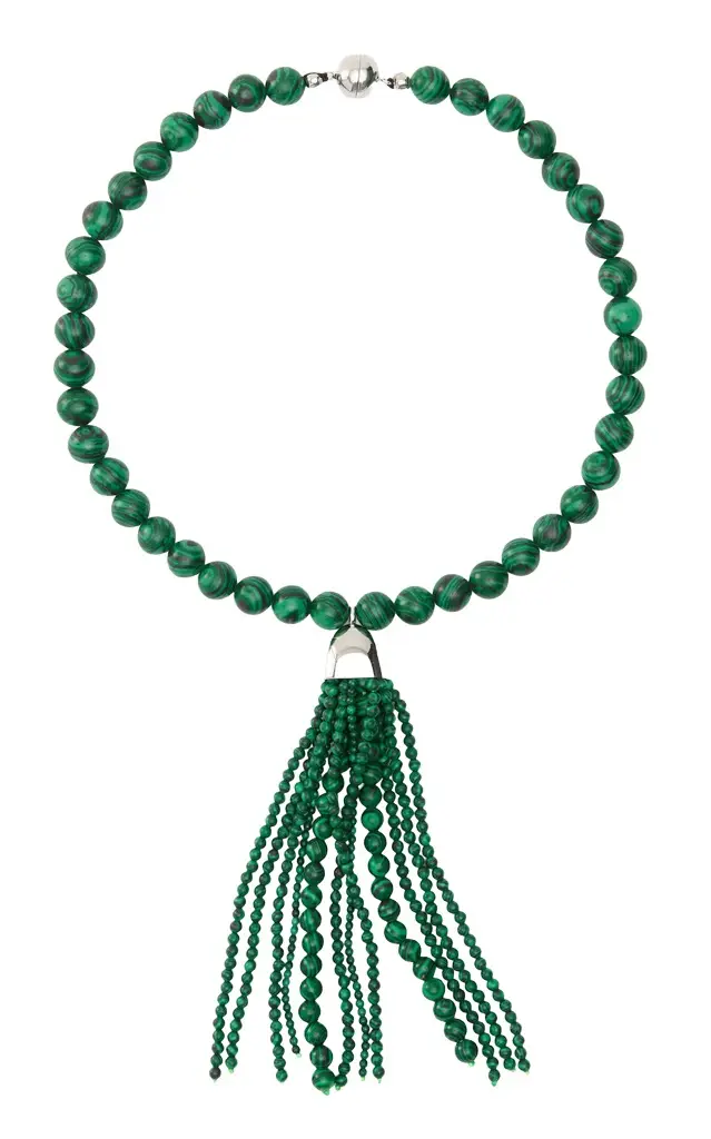 Julietta Delfina Rhodium-Plated Brass Malachite Necklace