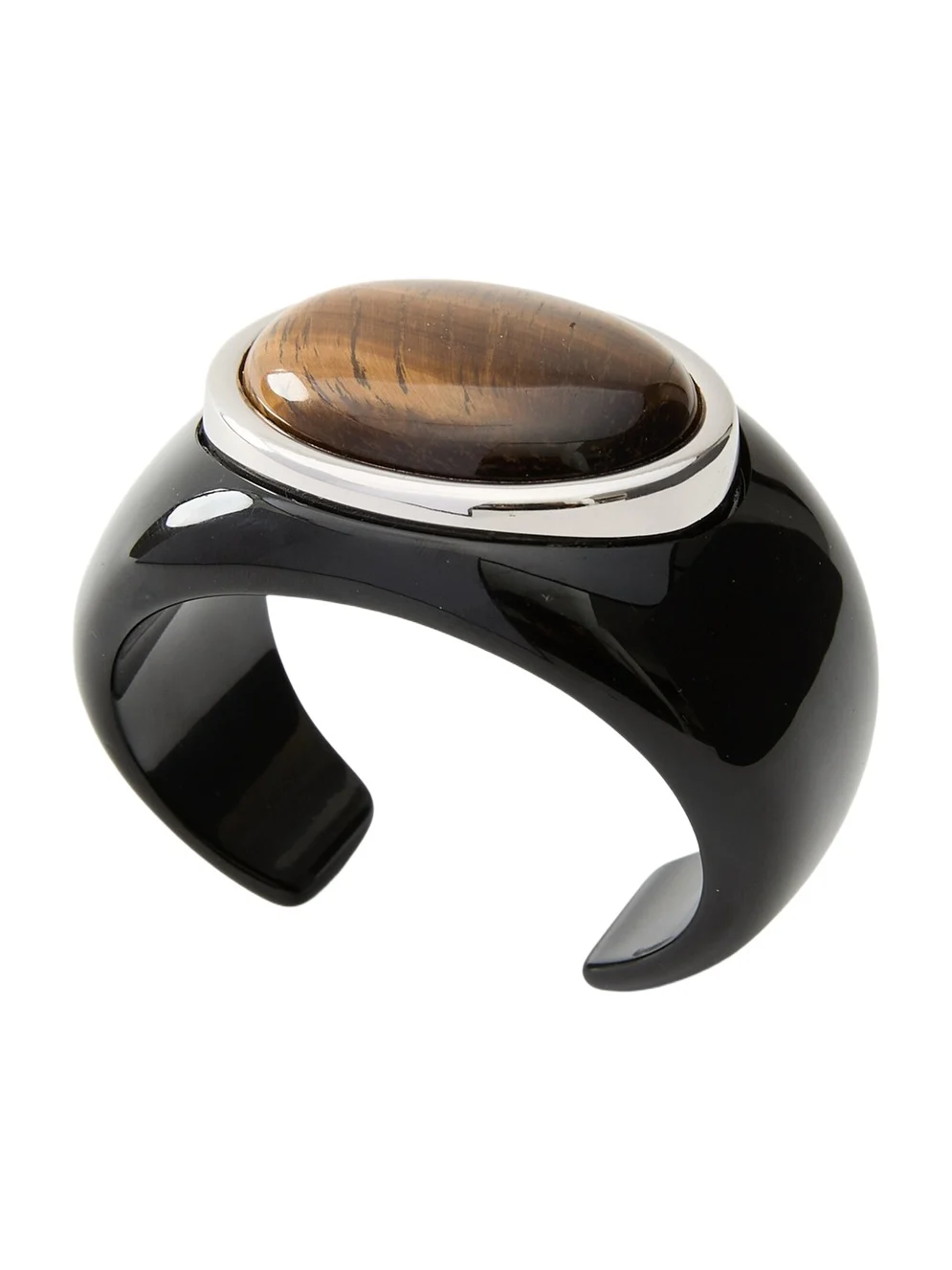 Julietta Lina Rhodium-Plated Brass Resin and Tiger's Eye Cuff