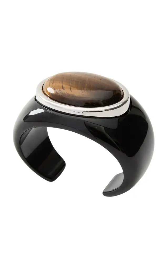 Julietta Lina Rhodium-Plated Brass Resin and Tiger's Eye Cuff