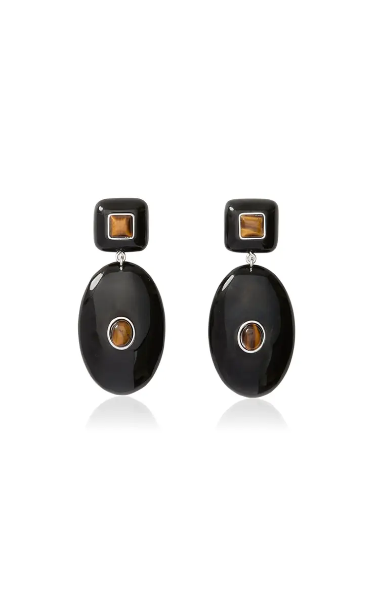 Julietta Pantheon Rhodium-Plated Brass Resin and Tiger's Eye Earrings