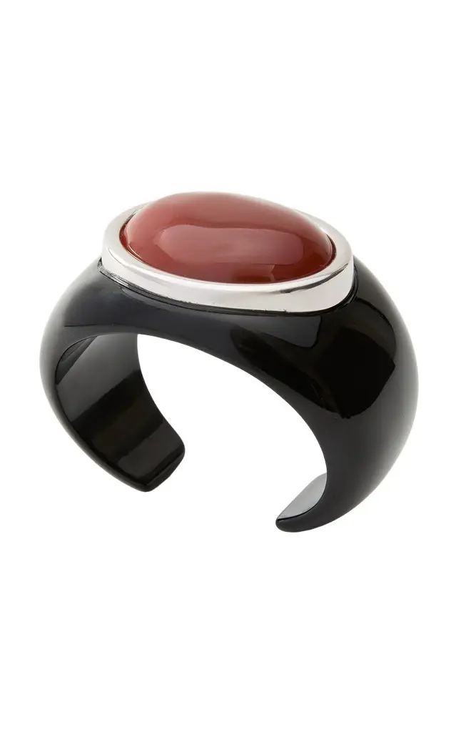 Lina Rhodium-Plated Brass Resin and Carnelian Cuff Lina Rhodium-Plated Brass Resin and Carnelian Cuff