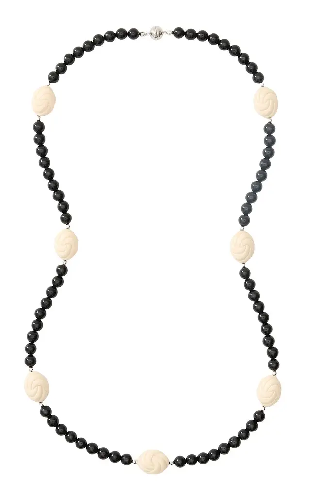 Julietta Myra Rhodium-Plated Brass Onyx and Resin Necklace