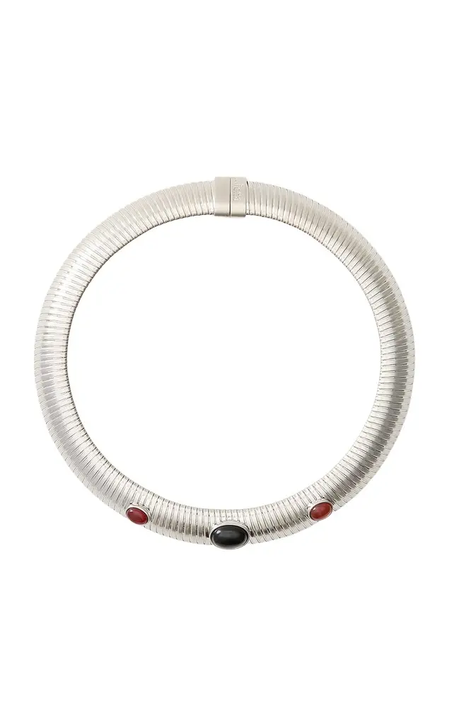 Julietta Astra Rhodium-Plated Brass Onyx and Carnelian Necklace