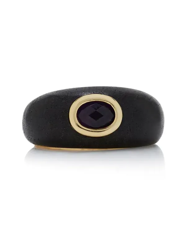 EDDIE BORGO Callie 12K Gold-Plated Brass Ebony and Amethyst Ring