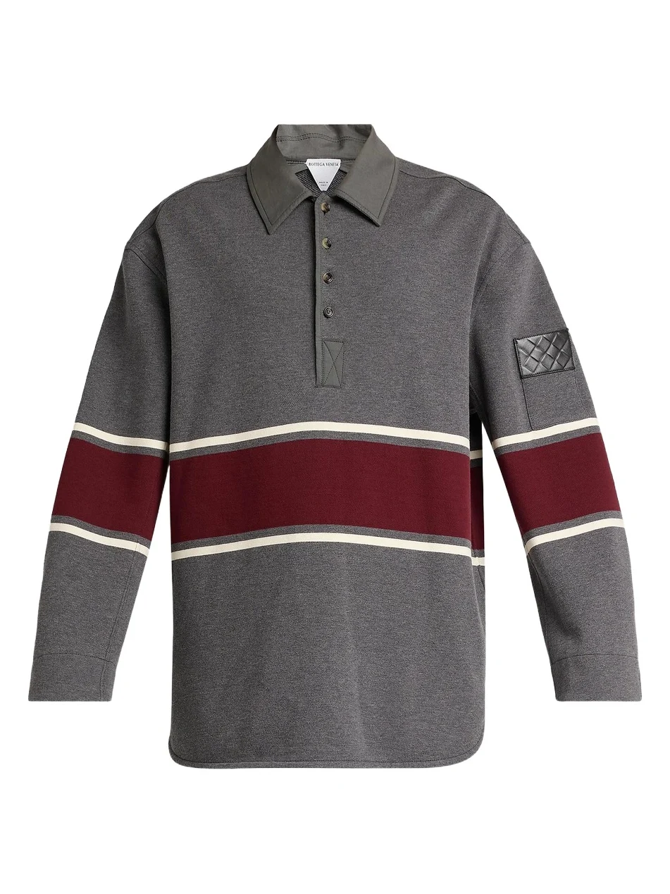 Men's Striped Cotton Fleece Polo Shirt Men's Striped Cotton Fleece Polo Shirt