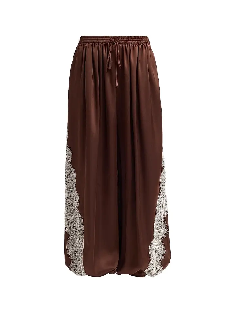 Cinq à Sept Women's Esme Satin Verne Pants - Espresso Gardenia | Image 1 Cinq à Sept Women's Esme Satin Verne Pants - Espresso Gardenia | Image 1
