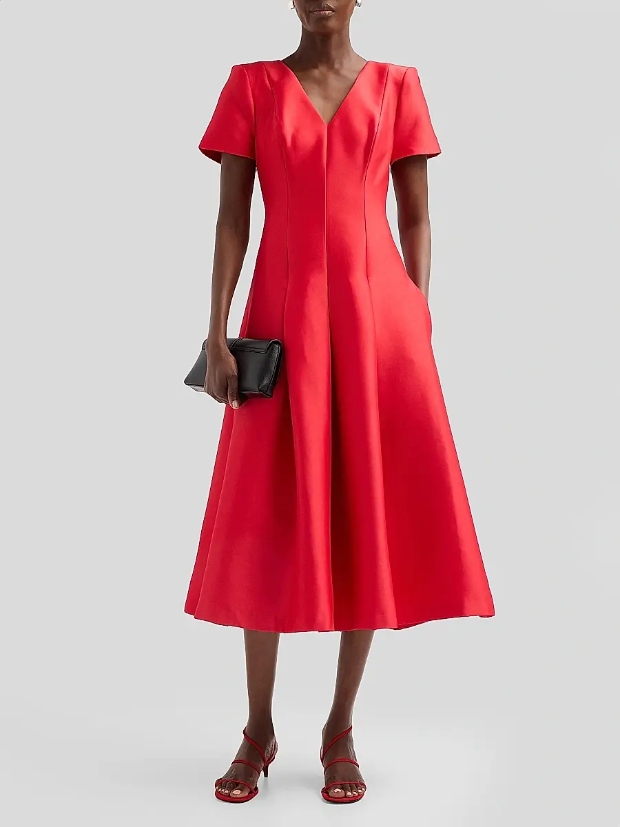 BADGLEY MISCHKA Women's Stretch Mikado V-Neck Midi Dress | Thumbnail 2 BADGLEY MISCHKA Women's Stretch Mikado V-Neck Midi Dress | Thumbnail 2
