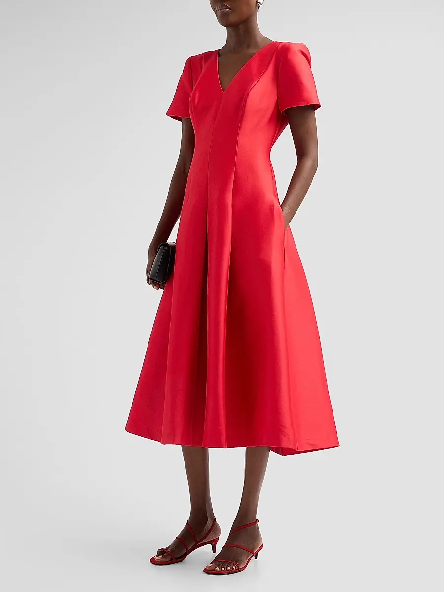 BADGLEY MISCHKA Women's Stretch Mikado V-Neck Midi Dress | Thumbnail 4 BADGLEY MISCHKA Women's Stretch Mikado V-Neck Midi Dress | Thumbnail 4