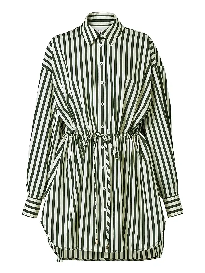 Women's Striped Long-Sleeve Mini Shirtdress