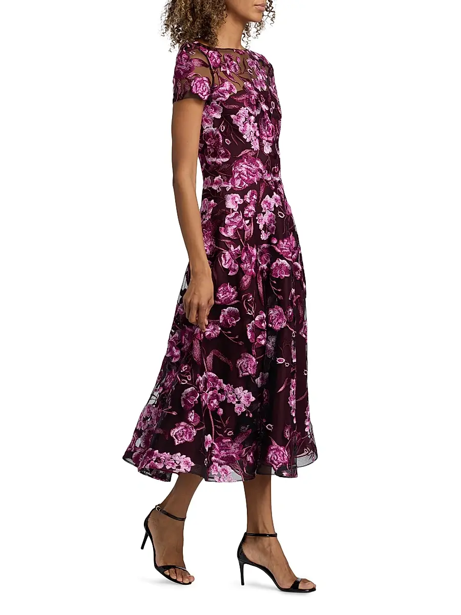 Naeem Khan Women's Floral-Embroidered Tea-Length Dress | Thumbnail 4 Naeem Khan Women's Floral-Embroidered Tea-Length Dress | Thumbnail 4