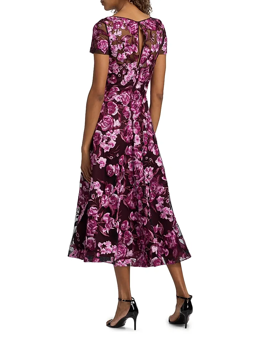 Naeem Khan Women's Floral-Embroidered Tea-Length Dress | Thumbnail 5 Naeem Khan Women's Floral-Embroidered Tea-Length Dress | Thumbnail 5
