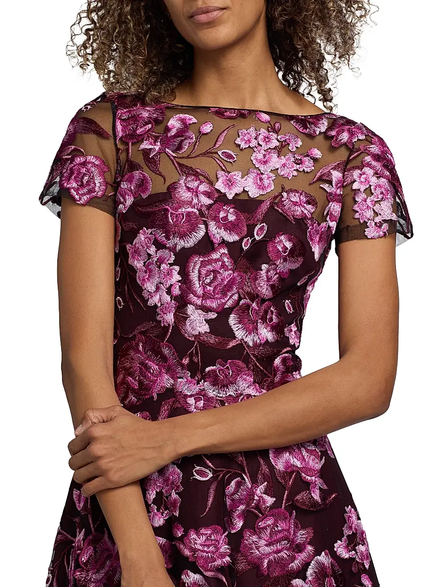 Naeem Khan Women's Floral-Embroidered Tea-Length Dress | Thumbnail 6 Naeem Khan Women's Floral-Embroidered Tea-Length Dress | Thumbnail 6