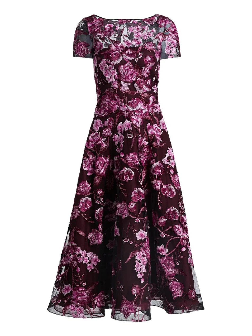 Women's Floral-Embroidered Tea-Length Dress Women's Floral-Embroidered Tea-Length Dress