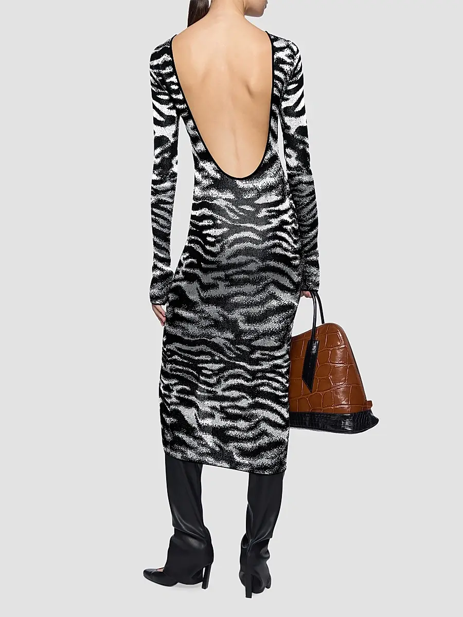 The Attico Women's Zebra Knit Scoopback Midi Dress | Thumbnail 3