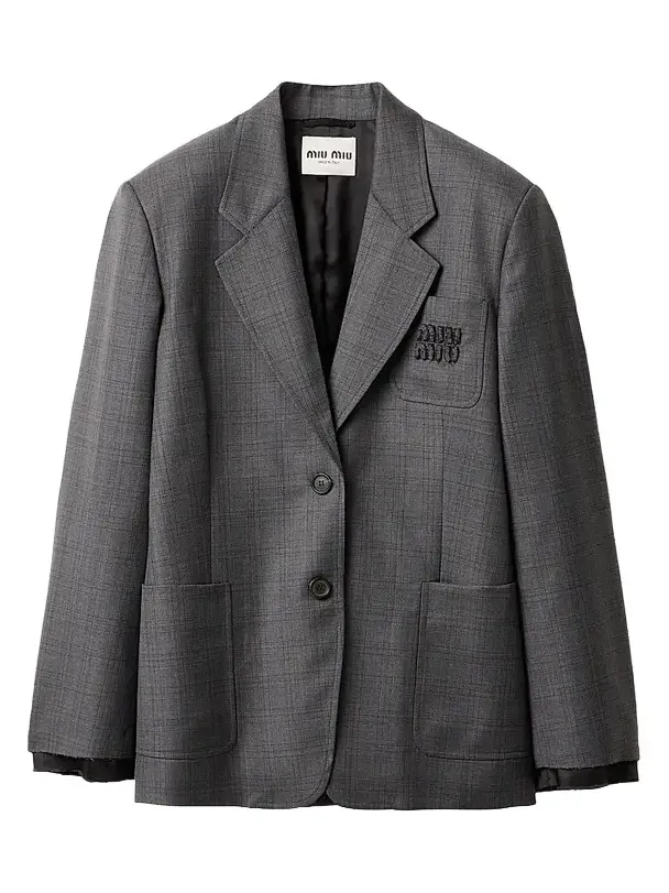 Miu Miu Women's Prince of Wales Checked Wool Blazer