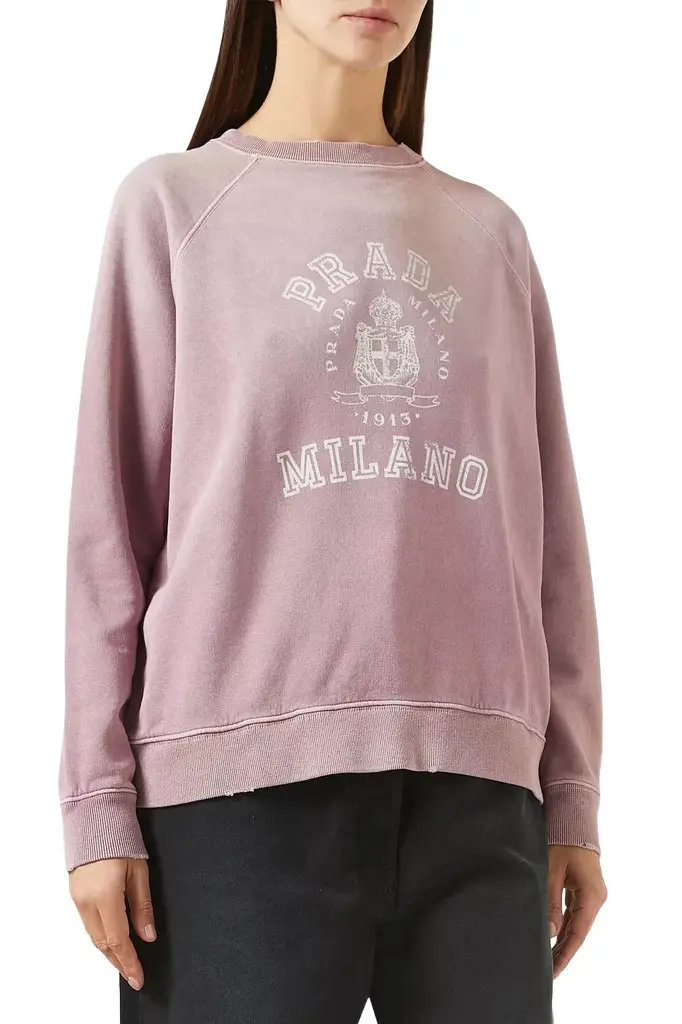 Prada LOGO-PRINT COTTON CREWNECK SWEATSHIRT | Image 1 Prada LOGO-PRINT COTTON CREWNECK SWEATSHIRT | Image 1