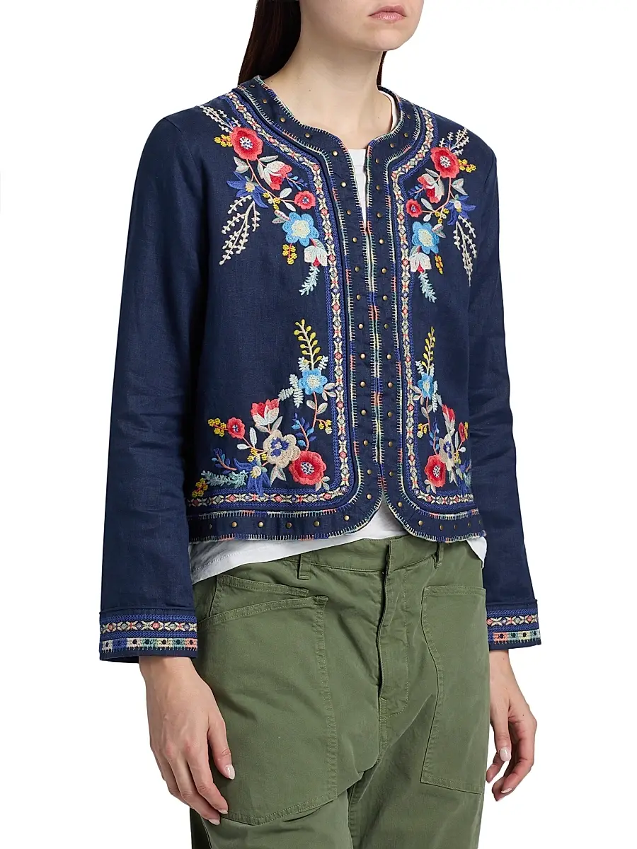 Johnny Was Women's Embroidered Linen Bolero Jacket | Thumbnail 4 Johnny Was Women's Embroidered Linen Bolero Jacket | Thumbnail 4