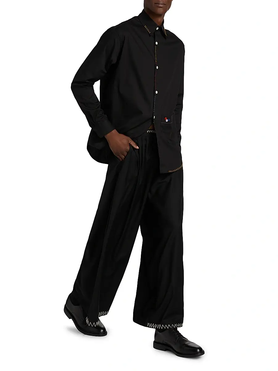 Glass Cypress Men's Wool Embroidered Wide-Leg Pants | Thumbnail 2 Glass Cypress Men's Wool Embroidered Wide-Leg Pants | Thumbnail 2