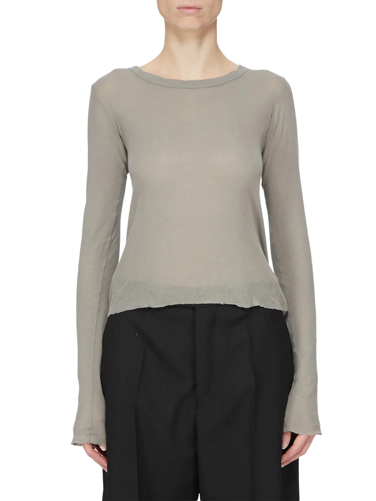 Rick Owens Women's Semi-Sheer Raw-Hem Crop T-Shirt