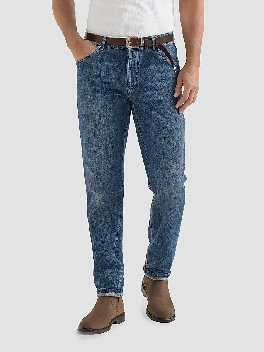 Brunello Cucinelli Men's Lightweight Denim Traditional Fit Five-Pocket Jeans | Thumbnail 2
