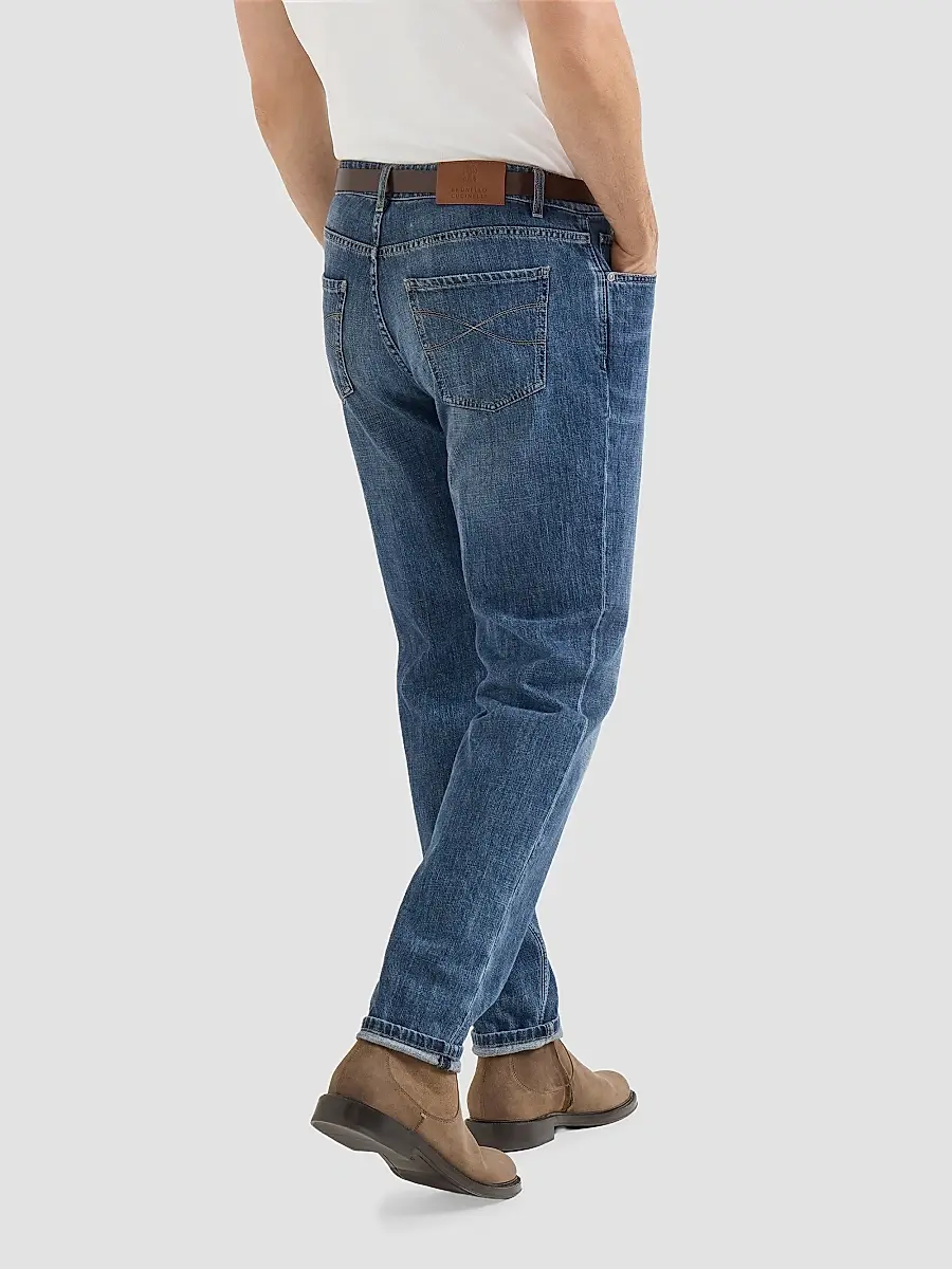 Brunello Cucinelli Men's Lightweight Denim Traditional Fit Five-Pocket Jeans | Thumbnail 3