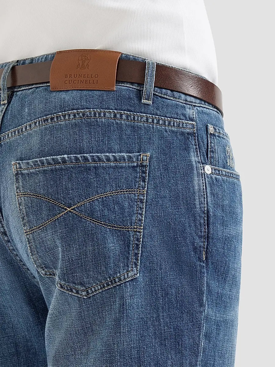 Brunello Cucinelli Men's Lightweight Denim Traditional Fit Five-Pocket Jeans | Thumbnail 4