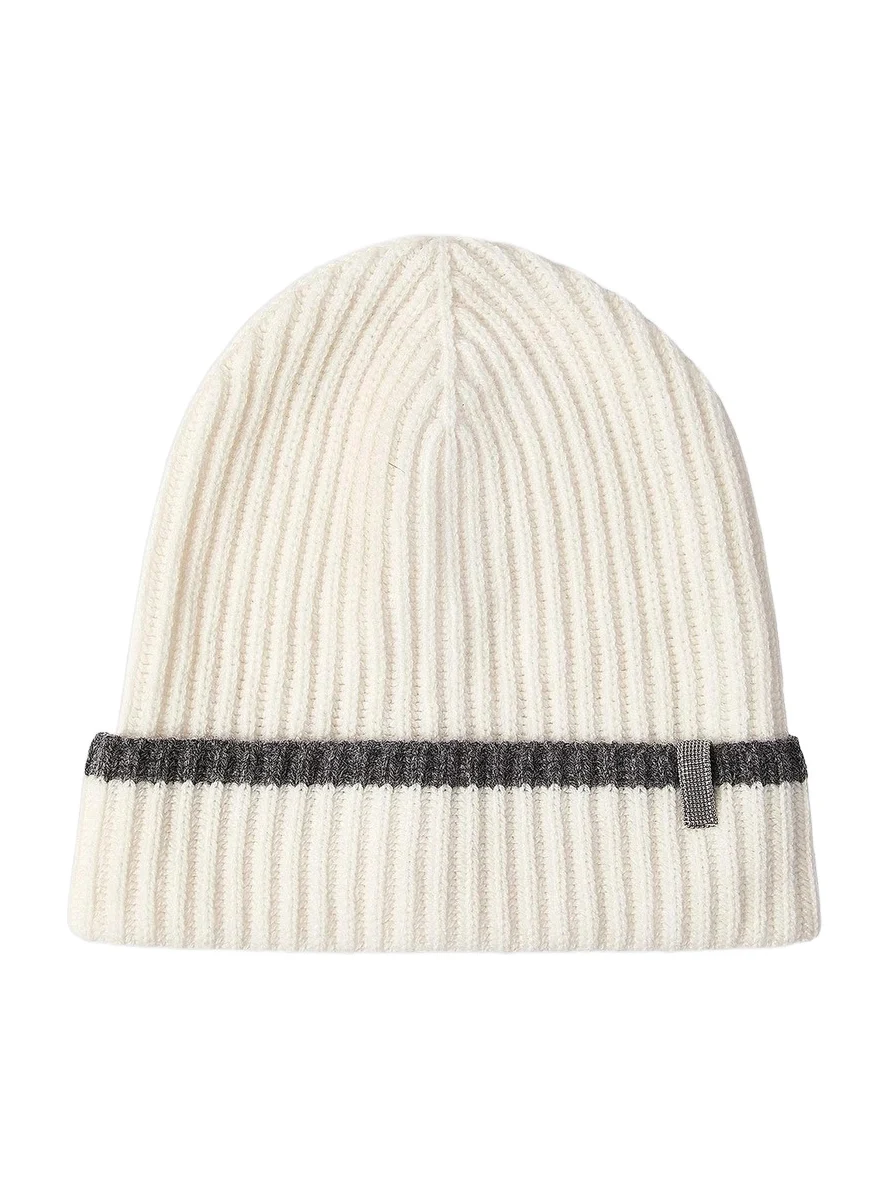Brunello Cucinelli Women's Cashmere English Rib Knit Beanie with Monili - Panama
