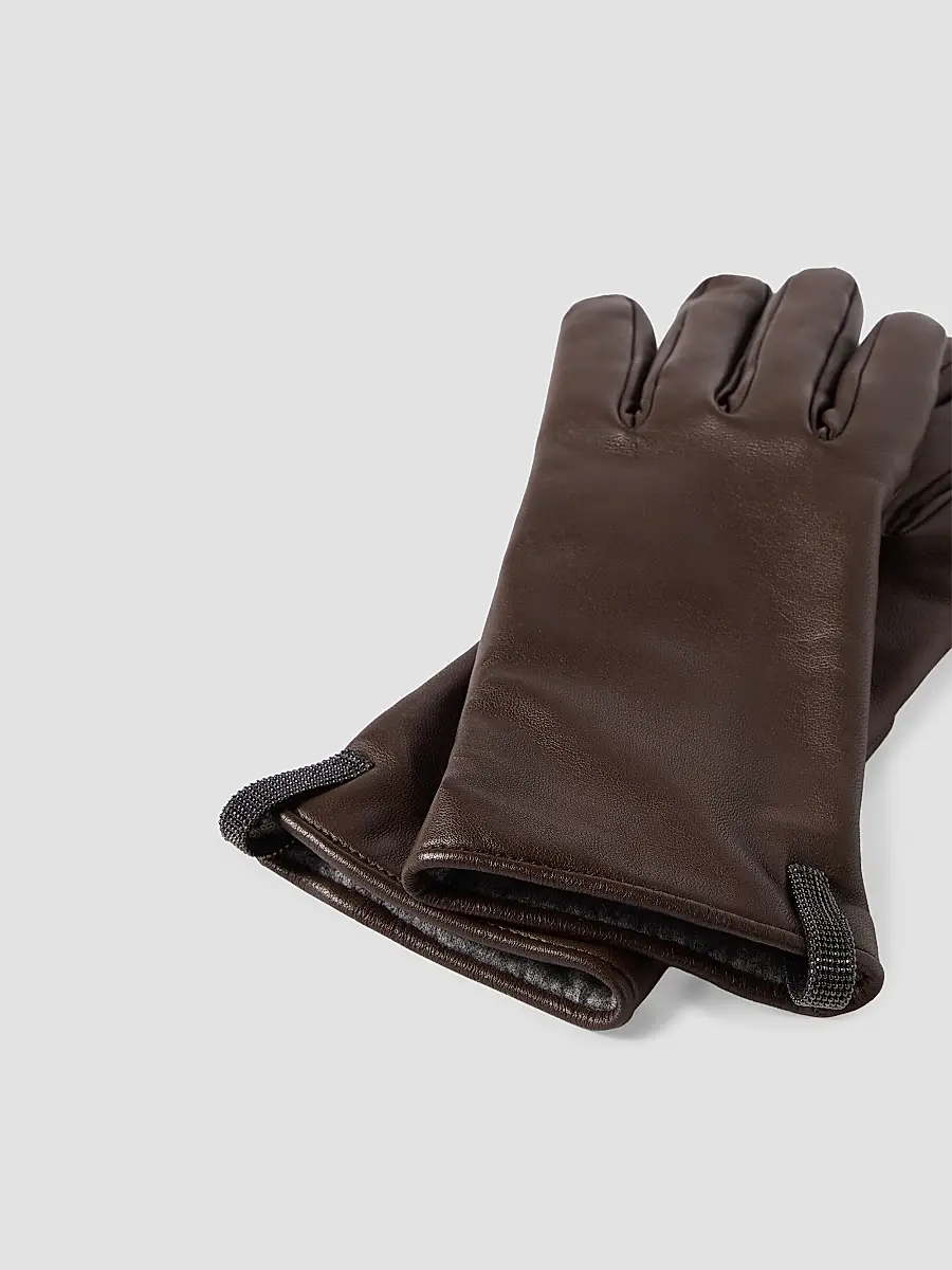 Brunello Cucinelli Women's Nappa Leather Gloves with Monili - Chocolate | Thumbnail 3 Brunello Cucinelli Women's Nappa Leather Gloves with Monili - Chocolate | Thumbnail 3