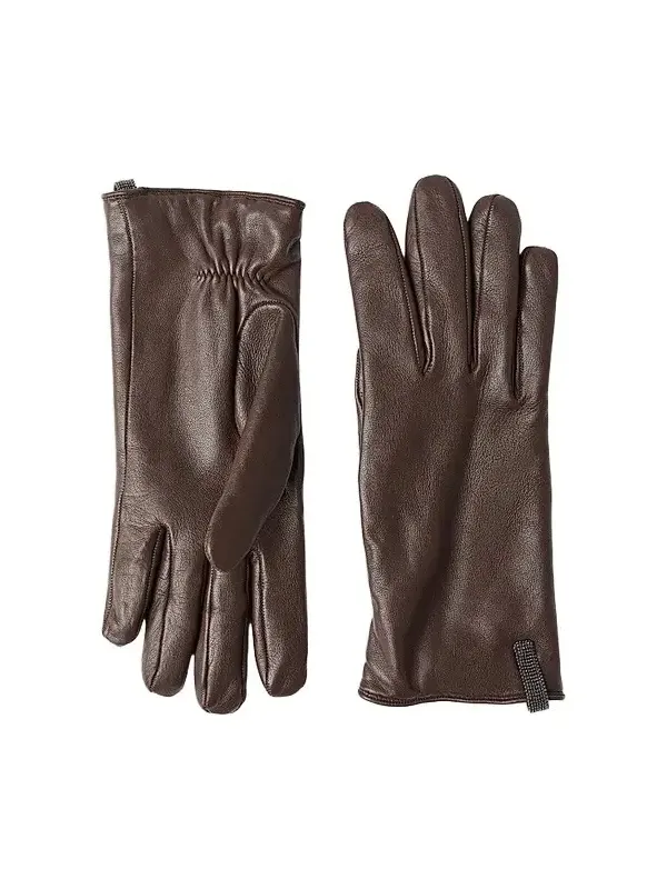 Brunello Cucinelli Women's Nappa Leather Gloves with Monili - Chocolate
