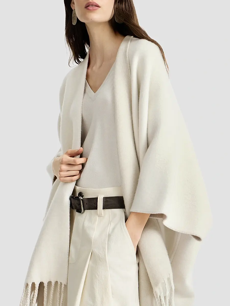 Brunello Cucinelli Women's Wool and Cashmere Double Knit Reversible Poncho | Thumbnail 3 Brunello Cucinelli Women's Wool and Cashmere Double Knit Reversible Poncho | Thumbnail 3