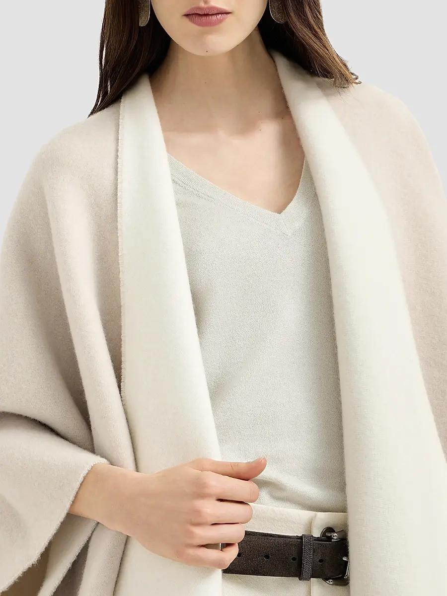 Brunello Cucinelli Women's Wool and Cashmere Double Knit Reversible Poncho | Thumbnail 5 Brunello Cucinelli Women's Wool and Cashmere Double Knit Reversible Poncho | Thumbnail 5