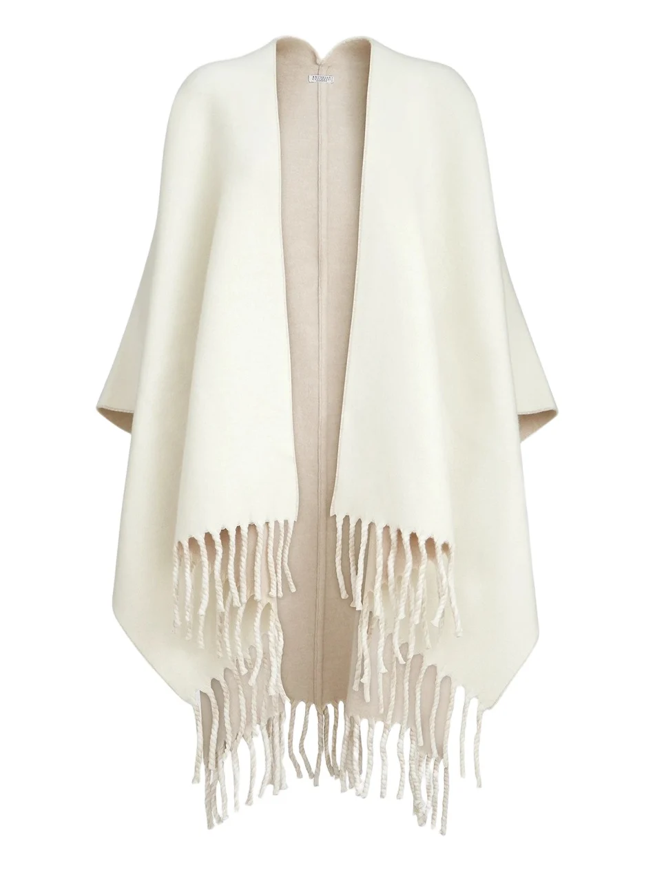 Brunello Cucinelli Women's Wool and Cashmere Double Knit Reversible Poncho