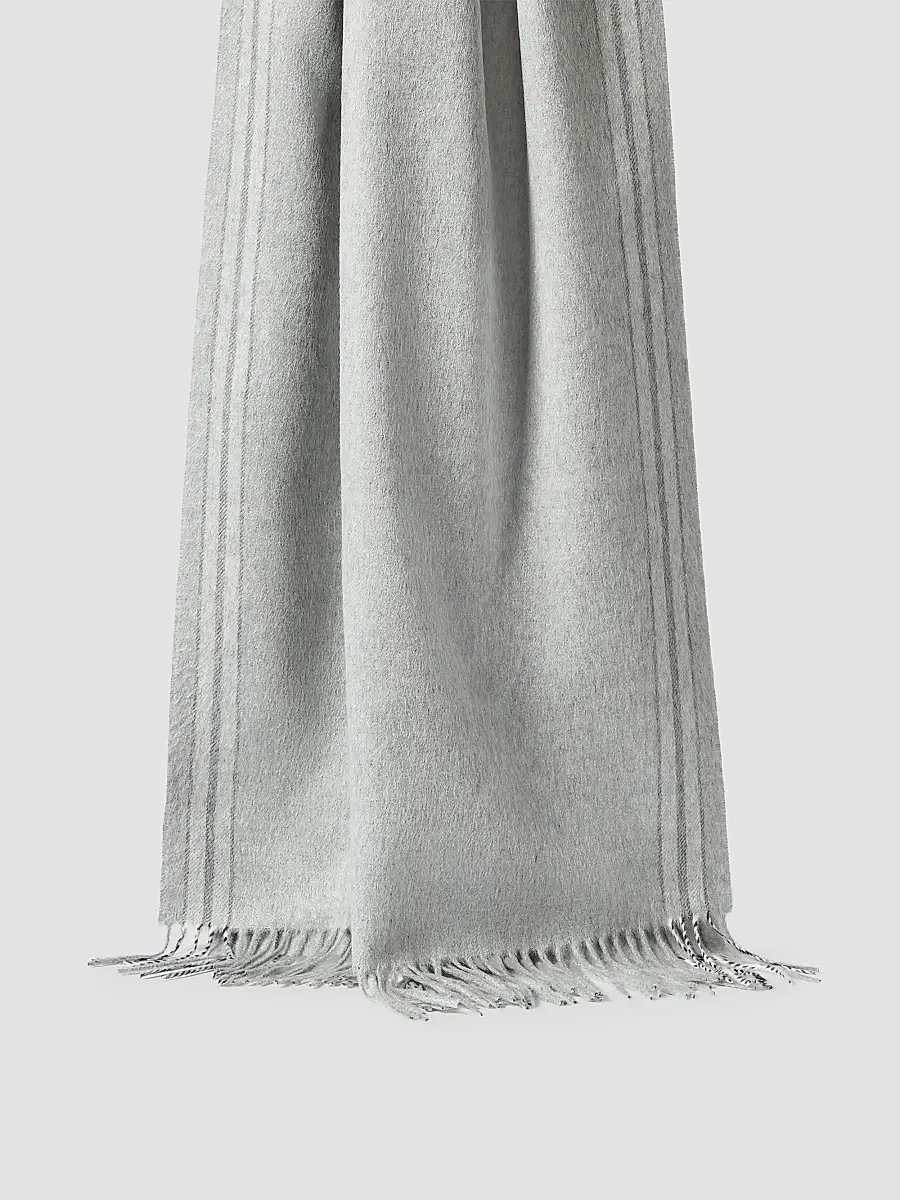 Brunello Cucinelli Men's Silk Scarf with Selvedge - Light Grey | Thumbnail 2 Brunello Cucinelli Men's Silk Scarf with Selvedge - Light Grey | Thumbnail 2