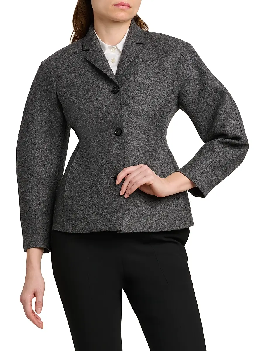 Jil Sander Women's Wool Melange Tapered-Waist Single-Breasted Jacket | Thumbnail 3 Jil Sander Women's Wool Melange Tapered-Waist Single-Breasted Jacket | Thumbnail 3