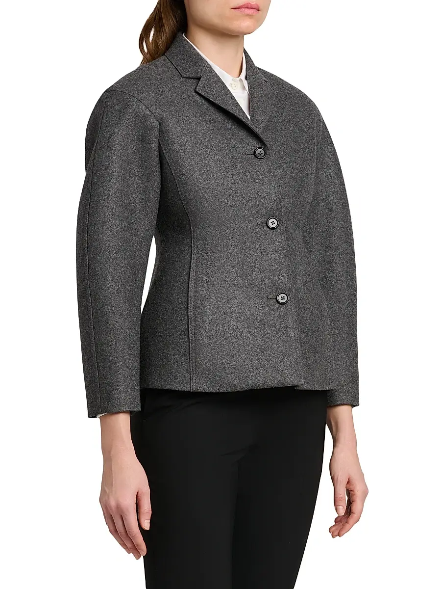 Jil Sander Women's Wool Melange Tapered-Waist Single-Breasted Jacket | Thumbnail 4 Jil Sander Women's Wool Melange Tapered-Waist Single-Breasted Jacket | Thumbnail 4