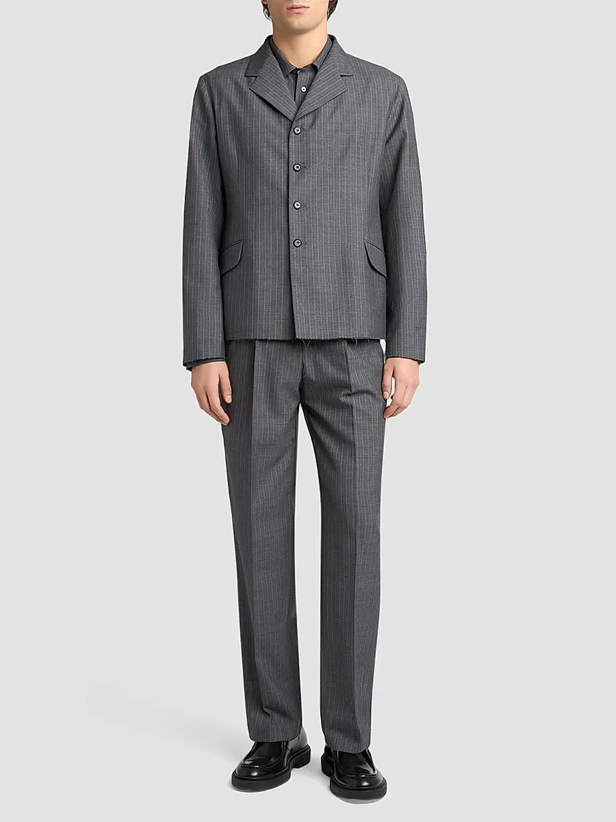 Jil Sander Men's Pleated Pinstripe Check Wool Trousers | Thumbnail 2