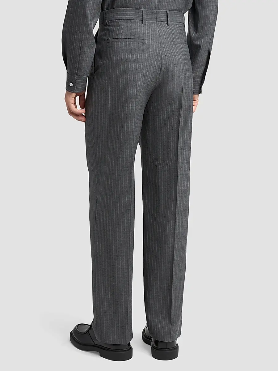 Jil Sander Men's Pleated Pinstripe Check Wool Trousers | Thumbnail 3
