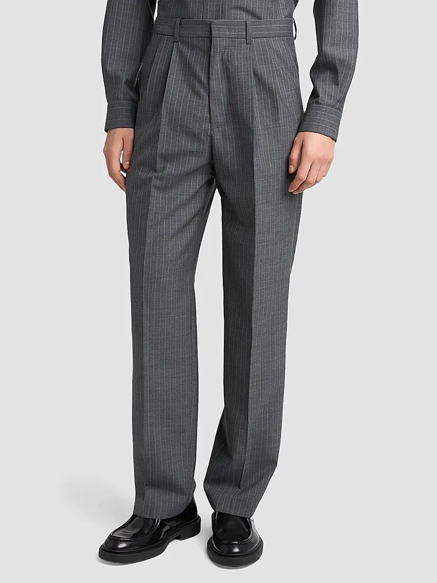 Jil Sander Men's Pleated Pinstripe Check Wool Trousers | Thumbnail 4