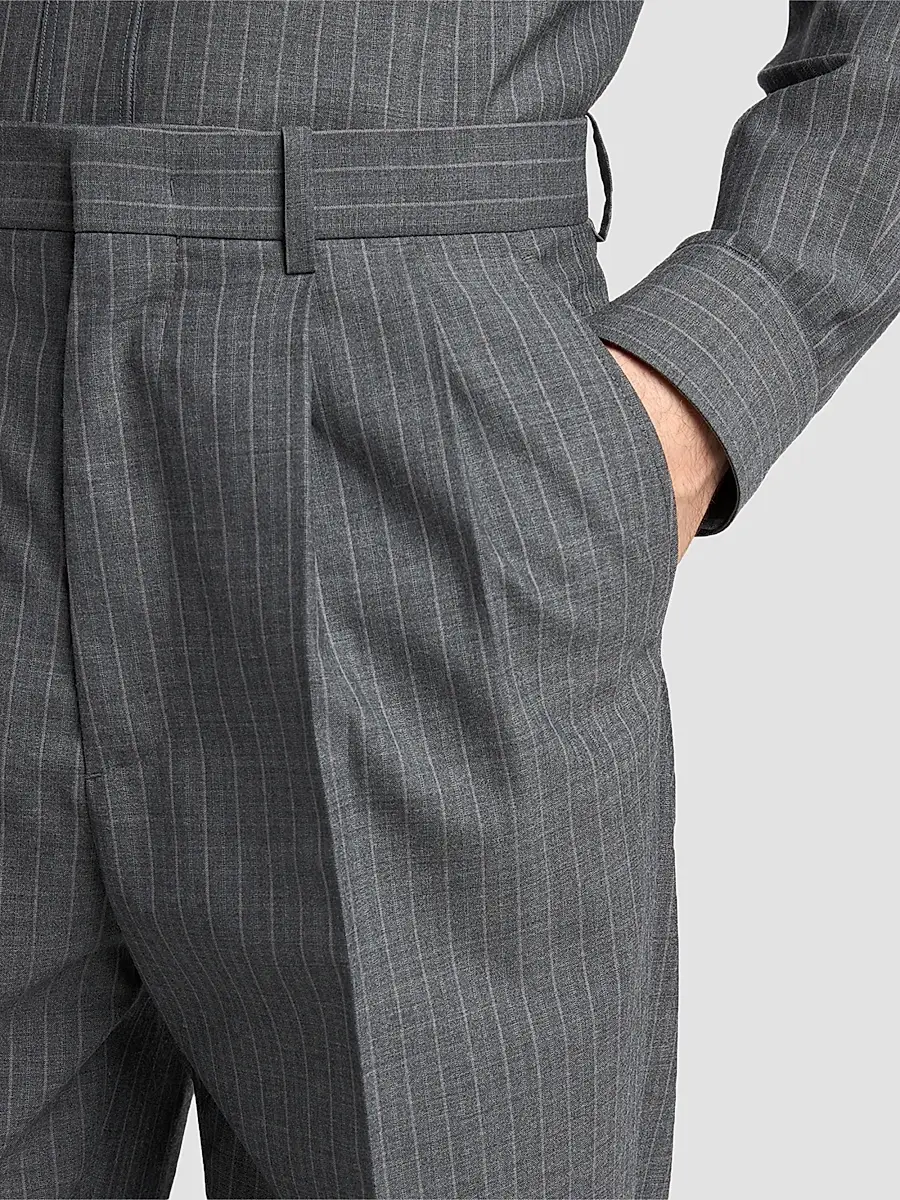 Jil Sander Men's Pleated Pinstripe Check Wool Trousers | Thumbnail 5