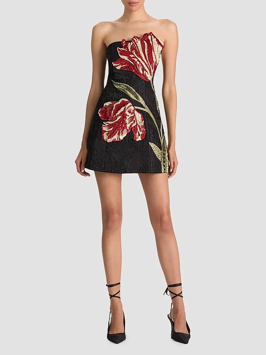Alice + Olivia Women's Katia Strapless Floral Appliqué Mini Dress | Thumbnail 2 Alice + Olivia Women's Katia Strapless Floral Appliqué Mini Dress | Thumbnail 2