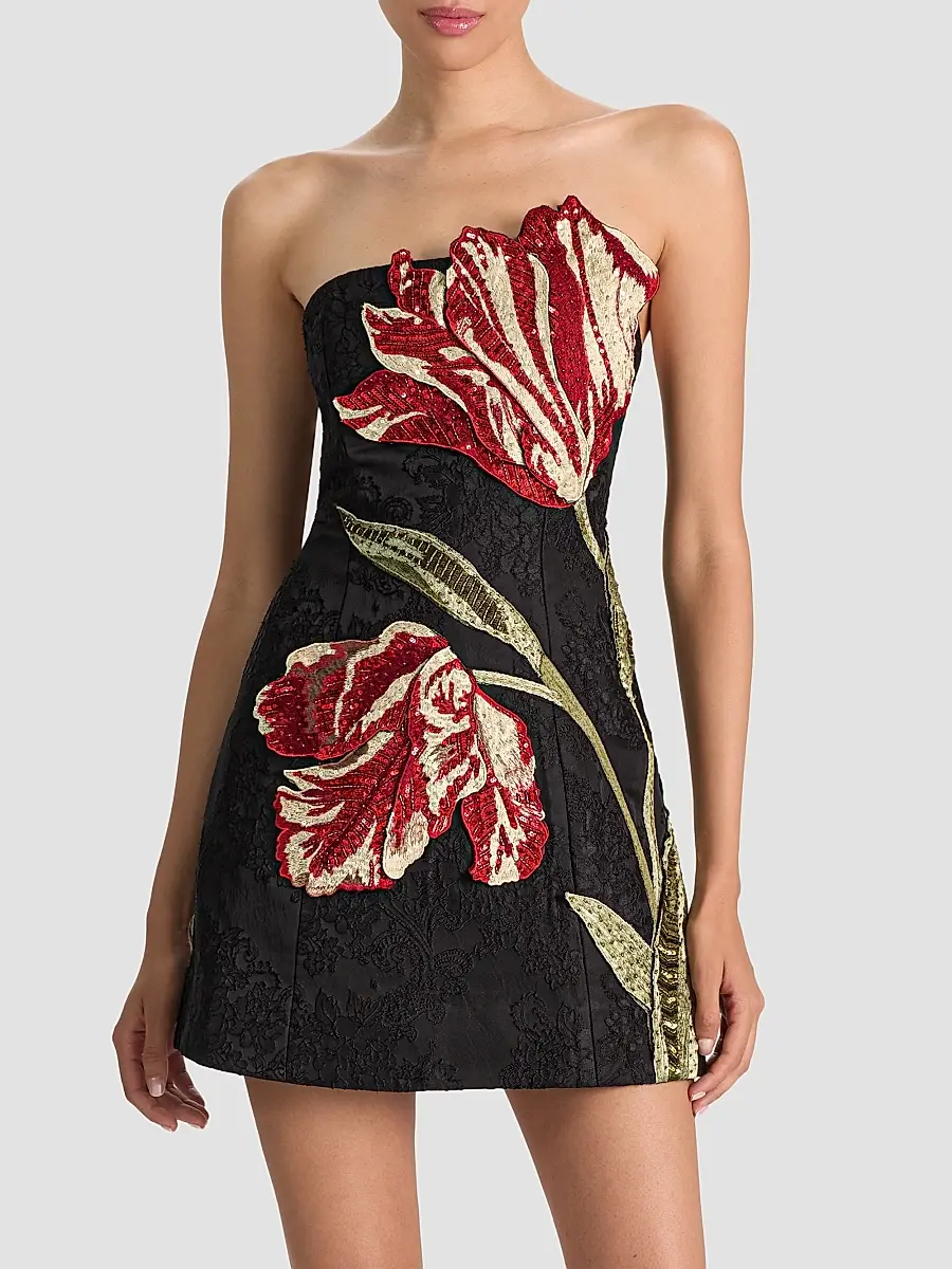 Alice + Olivia Women's Katia Strapless Floral Appliqué Mini Dress | Thumbnail 4 Alice + Olivia Women's Katia Strapless Floral Appliqué Mini Dress | Thumbnail 4