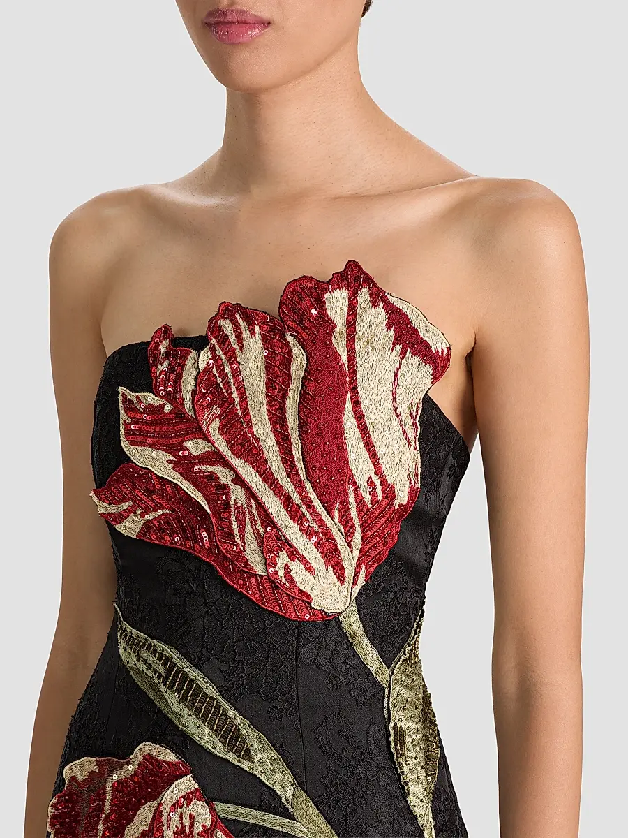 Alice + Olivia Women's Katia Strapless Floral Appliqué Mini Dress | Thumbnail 5 Alice + Olivia Women's Katia Strapless Floral Appliqué Mini Dress | Thumbnail 5