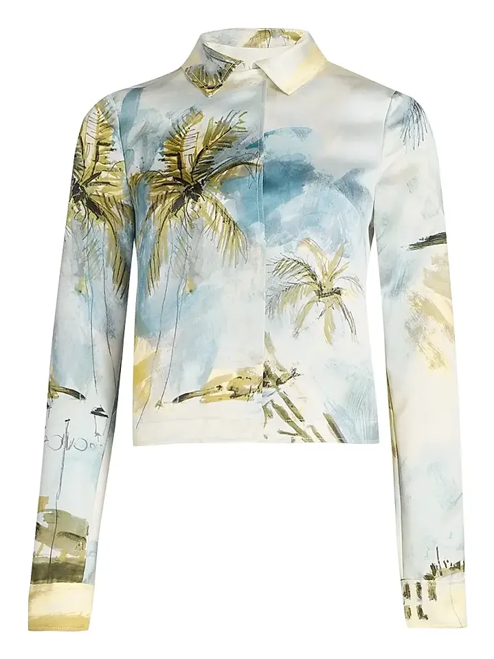 Women's Beach Print Landscape Satin Jacket