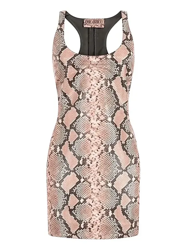 Women's Snakeskin Print Leather Mini Dress
