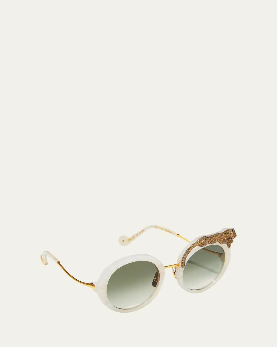 Anna-Karin Karlsson Rose et la Roue Round Crystal-Embellished Leopard Sunglasses | Thumbnail 3
