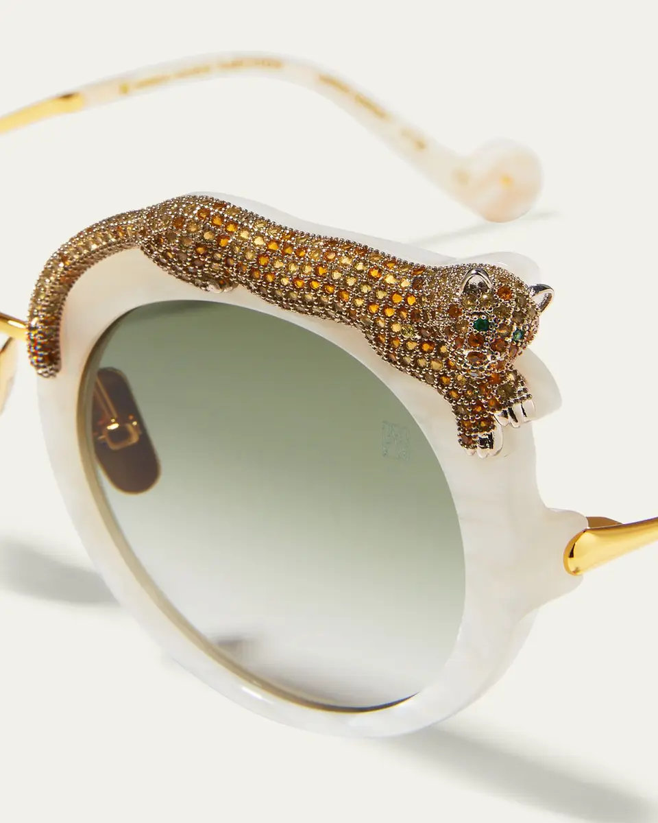 Anna-Karin Karlsson Rose et la Roue Round Crystal-Embellished Leopard Sunglasses | Thumbnail 4