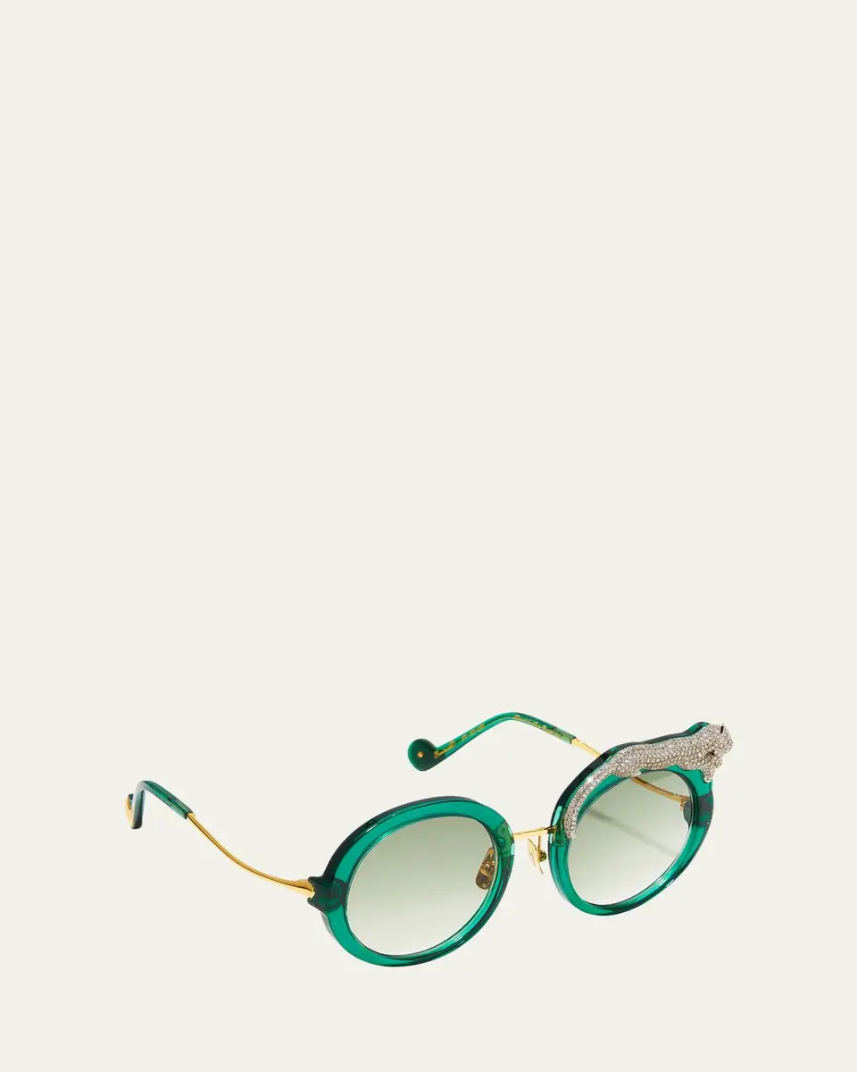 Anna-Karin Karlsson Rose et la Roue Round Crystal-Embellished Leopard Sunglasses | Thumbnail 6