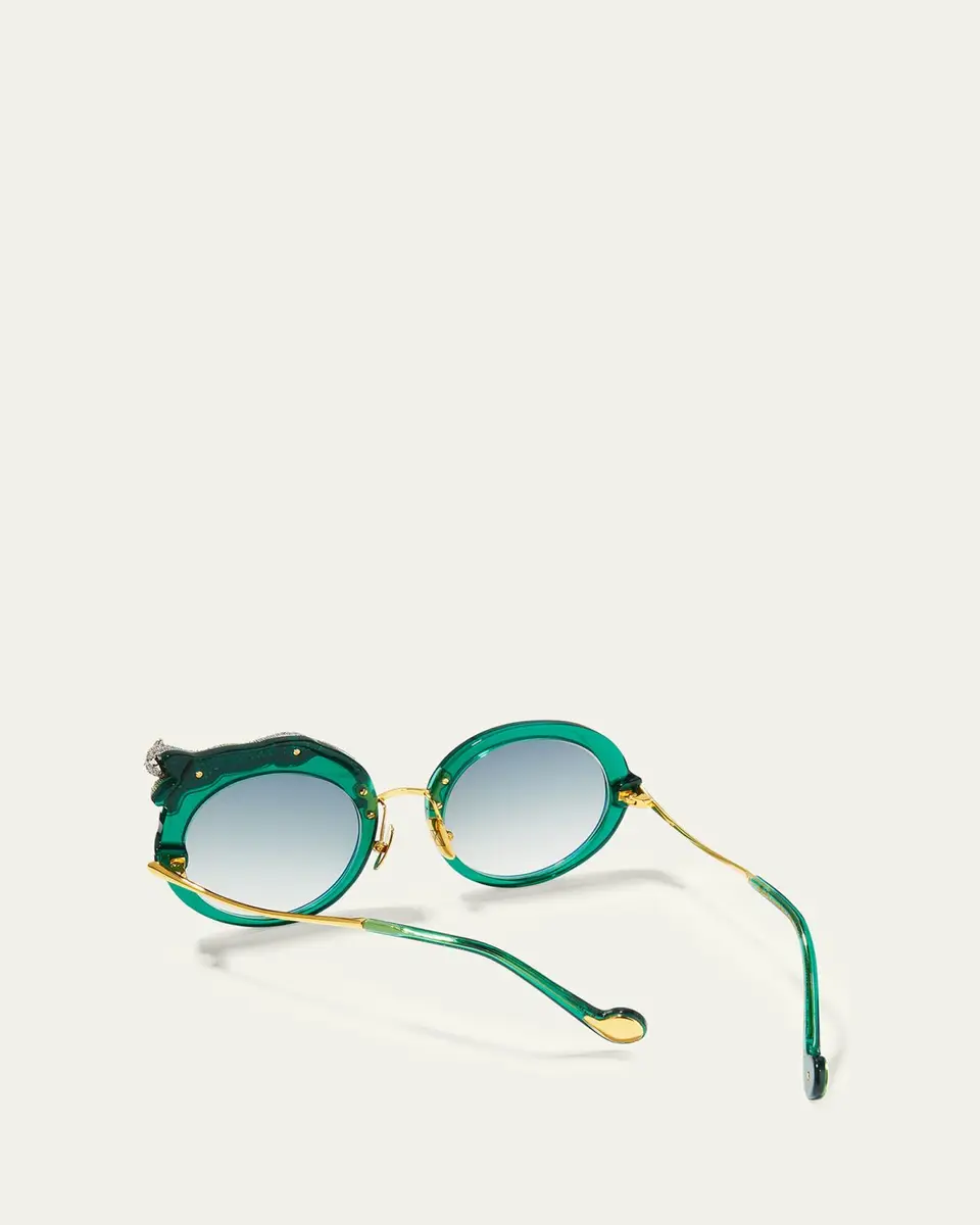Anna-Karin Karlsson Rose et la Roue Round Crystal-Embellished Leopard Sunglasses | Thumbnail 7