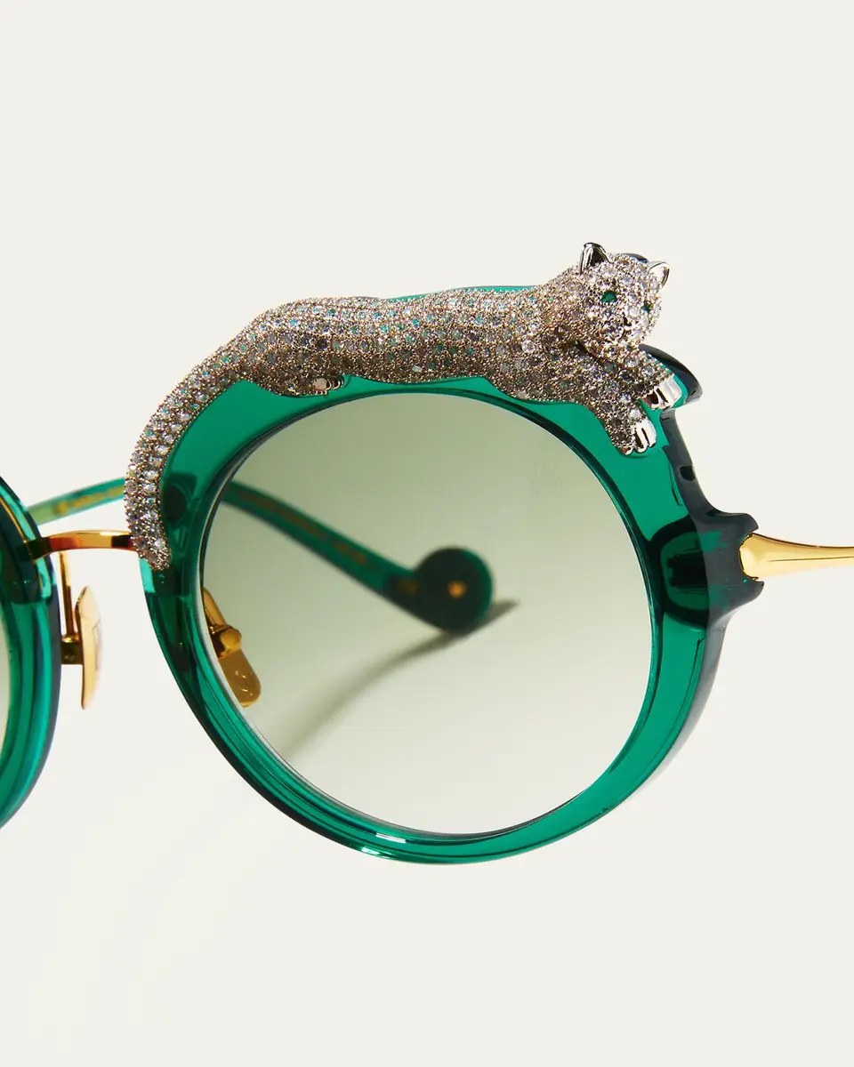 Anna-Karin Karlsson Rose et la Roue Round Crystal-Embellished Leopard Sunglasses | Thumbnail 8