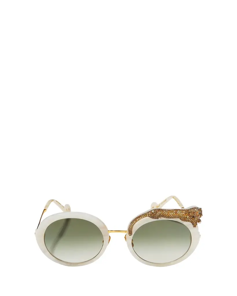 Anna-Karin Karlsson Rose et la Roue Round Crystal-Embellished Leopard Sunglasses | Image 1 Anna-Karin Karlsson Rose et la Roue Round Crystal-Embellished Leopard Sunglasses | Image 1